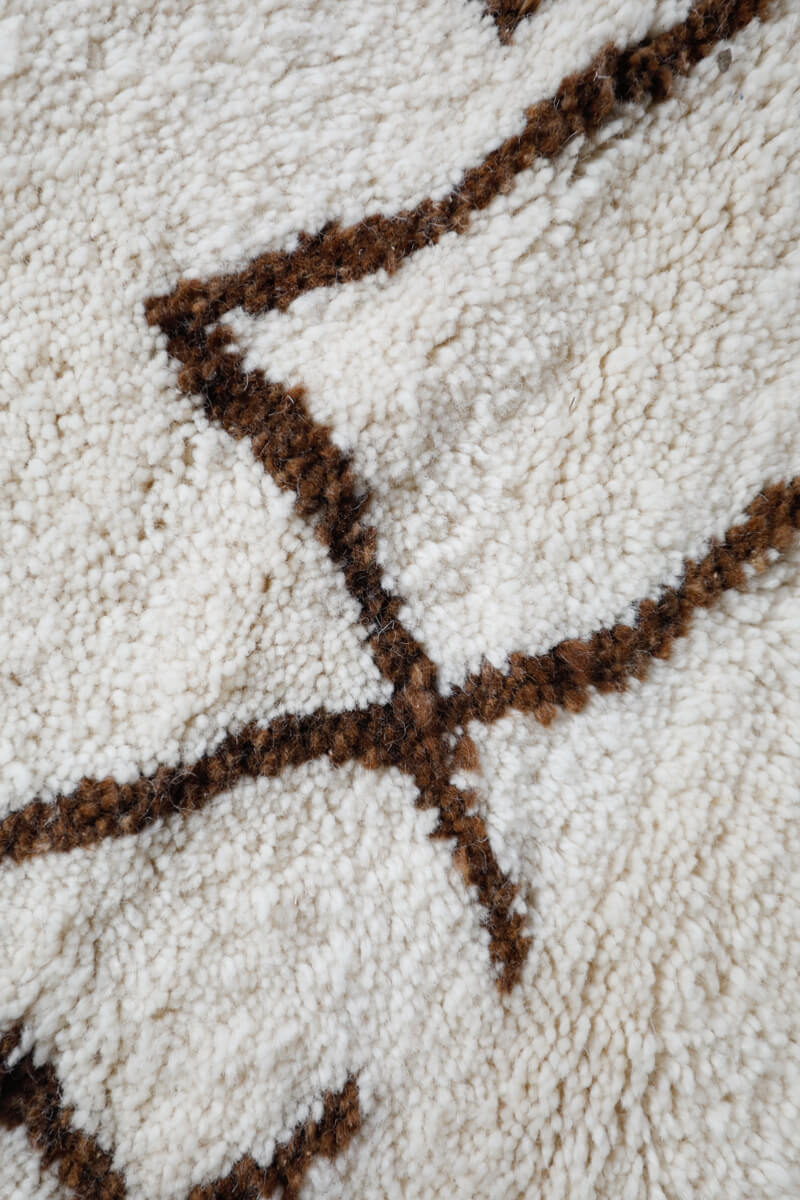 &quot;Symbol&quot; White Moroccan Berber Rug with Brown Tribal Symbols - 8&#39;7&quot; x 5&#39;2&quot;