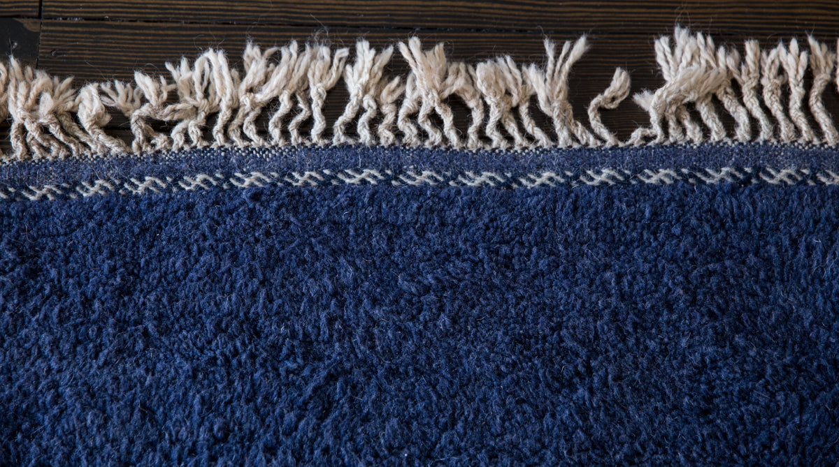 &quot;Souk Night&quot; Indigo Blue, Turmeric Orange Contemporary Moroccan Wool Rug - 8&#39;9&quot; x 6&#39; ft (267x178 cm)