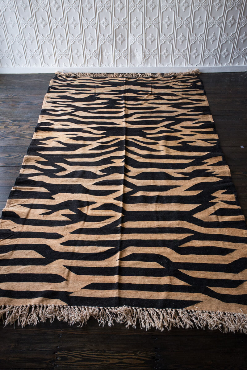 Gold and Black Contemporary Moroccan Kilim Rug