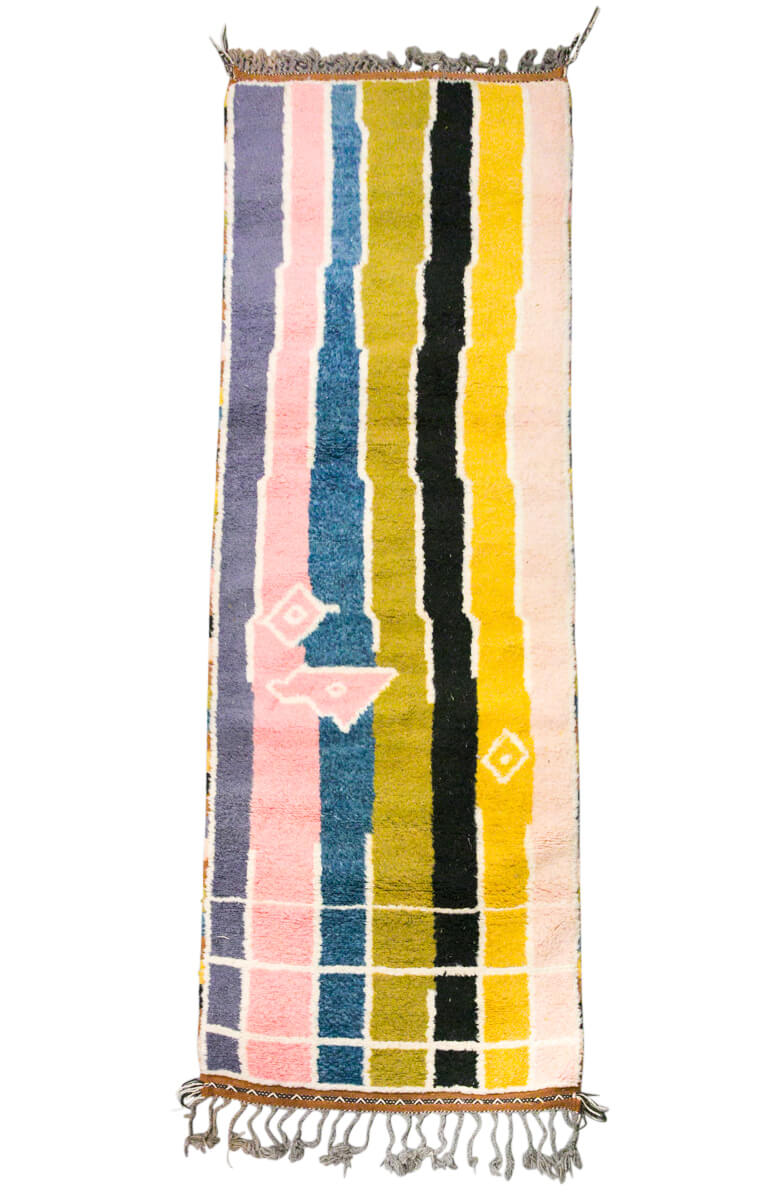 OUIVE "Stripe Island" Rainbow Stripe Wool Moroccan Runner Rug - 8' x 2'9"