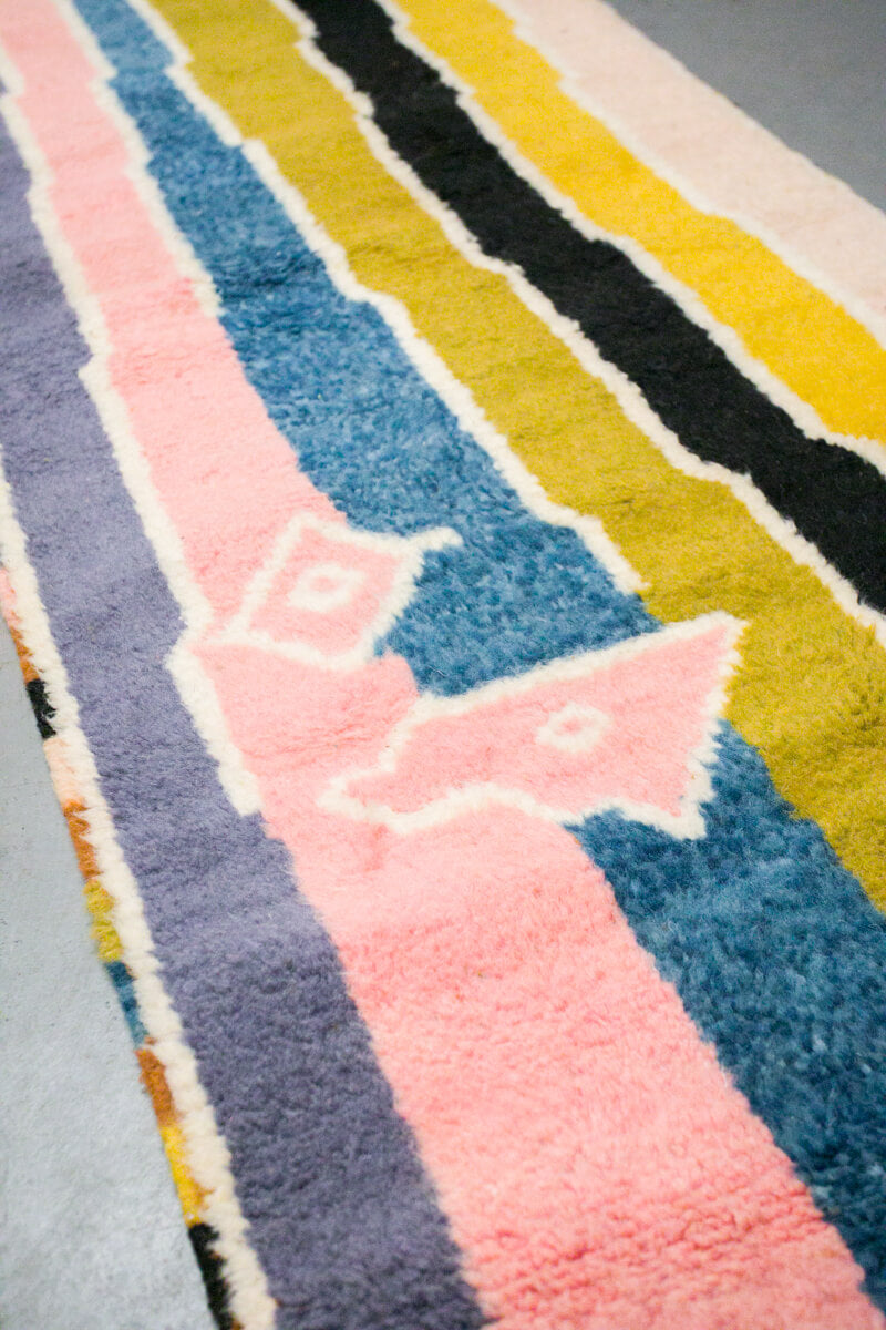Rainbow Stripe Wool Moroccan Runner Rug - 8&#39; x 2&#39;9&quot;