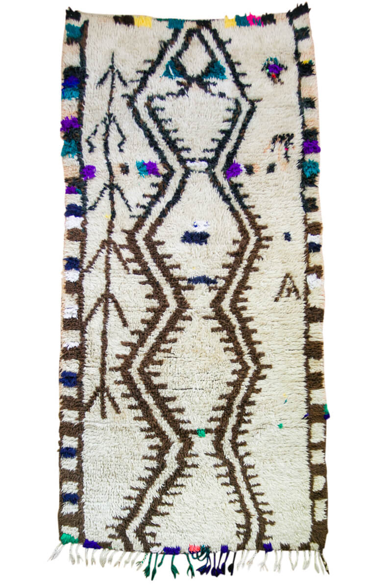 Natural White Vintage Azilal Moroccan Accent Rug With Berber Pattern - 6'3" x 3'2"