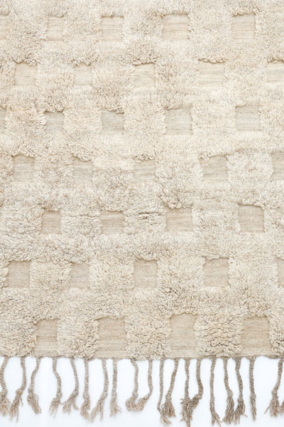 Rare All Natural Beige Checker Flatweave & Pile Moroccan Rug - OUIVE rugs