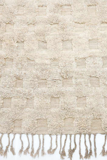 Rare All Natural Beige Checker Flatweave & Pile Moroccan Rug - OUIVE rugs