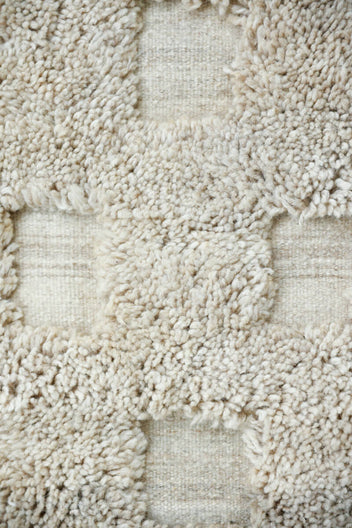 Rare All Natural Beige Checker Flatweave & Pile Moroccan Rug - OUIVE rugs