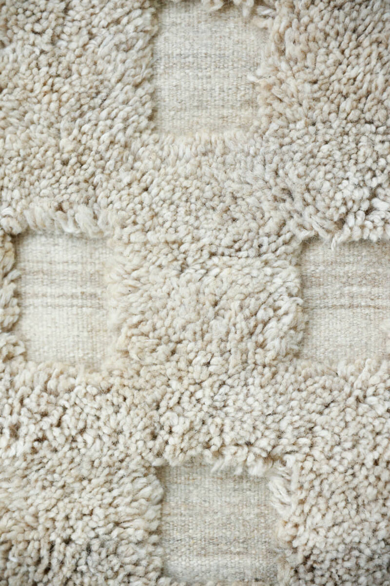Rare All Natural Beige Checker Flatweave & Pile Moroccan Rug - OUIVE rugs