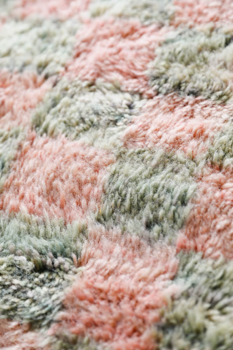 Made-to-Order Coral &amp; Sage Checker Board Moroccan Wool Area Rug - Available in 3 Color Combinations