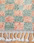 Made-to-Order Coral & Sage Checker Board Moroccan Wool Area Rug - Available in 3 Color Combinations