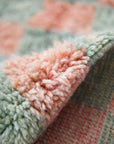 Made-to-Order Coral & Sage Checker Board Moroccan Wool Area Rug - Available in 3 Color Combinations
