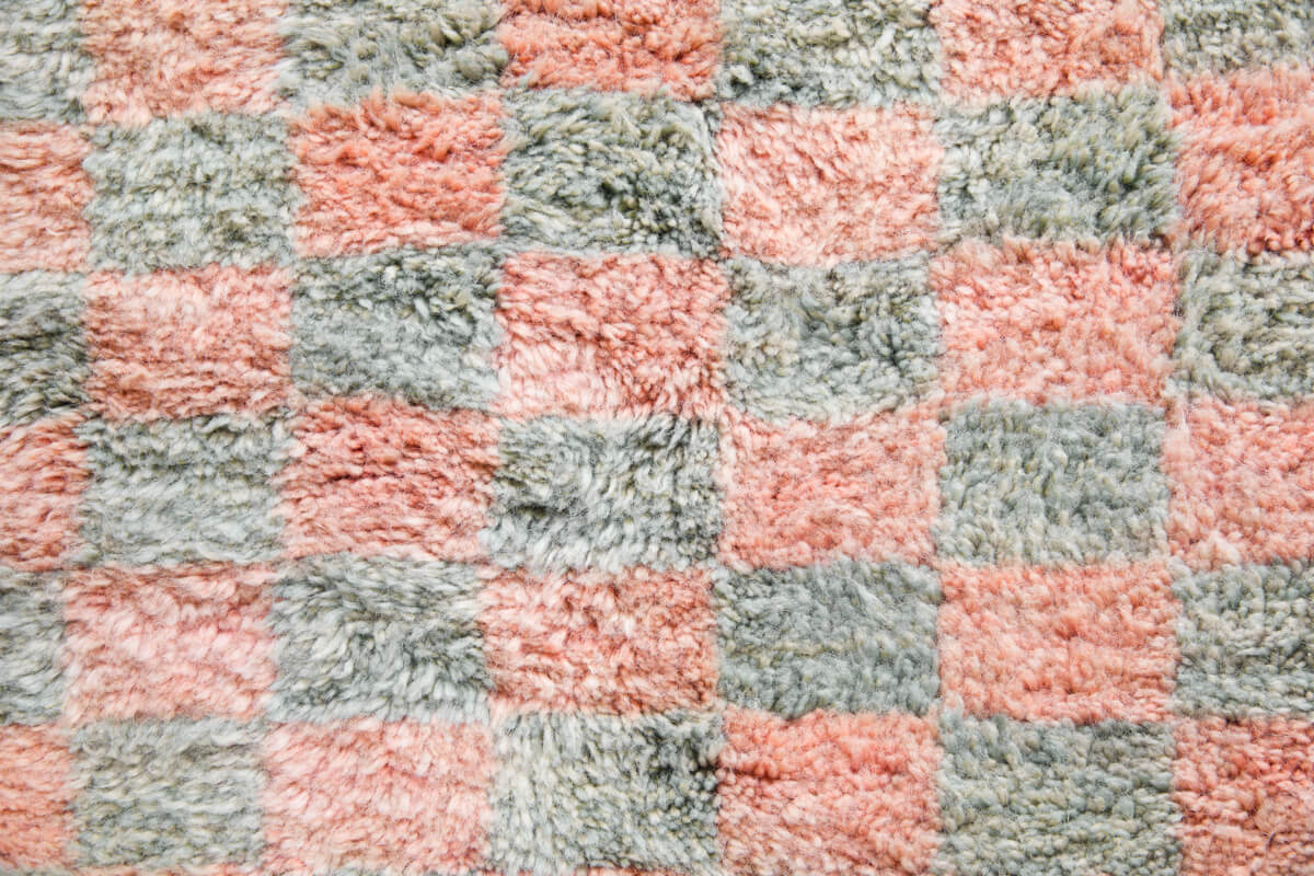 Made-to-Order Coral &amp; Sage Checker Board Moroccan Wool Area Rug - Available in 3 Color Combinations