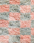 Made-to-Order Coral & Sage Checker Board Moroccan Wool Area Rug - Available in 3 Color Combinations