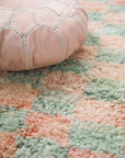 Made-to-Order Coral & Sage Checker Board Moroccan Wool Area Rug - Available in 3 Color Combinations