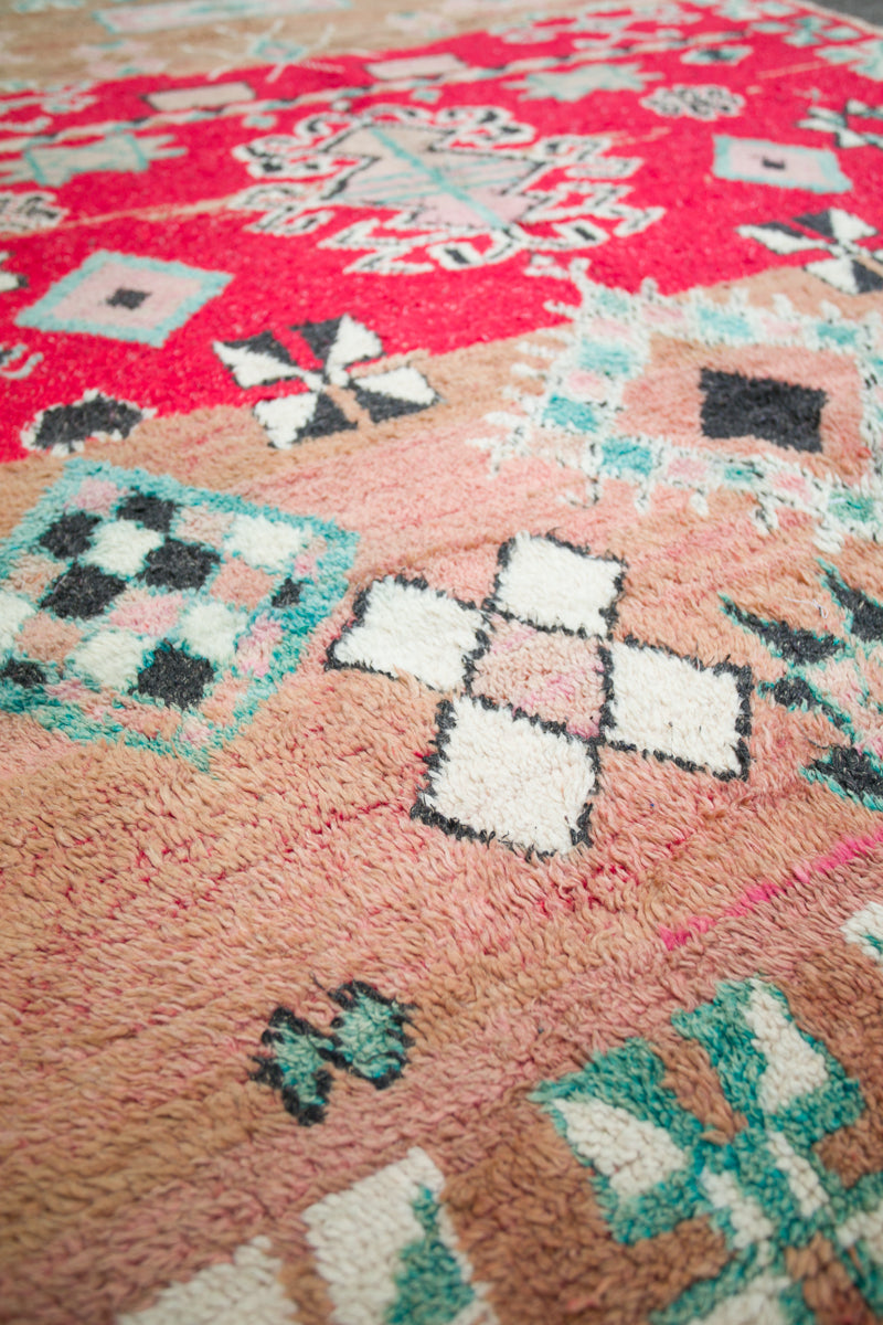 Vintage Zemour Moroccan Wool Rug Red, Beige and Aqua - 8&#39; x 6&#39;1&quot; ft