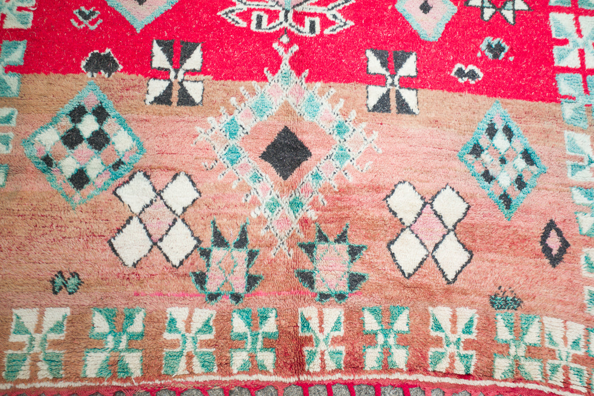 Vintage Zemour Moroccan Wool Rug Red, Beige and Aqua - 8&#39; x 6&#39;1&quot; ft