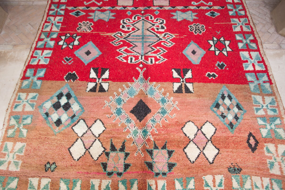 Vintage Zemour Moroccan Wool Rug Red, Beige and Aqua - 8&#39; x 6&#39;1&quot; ft