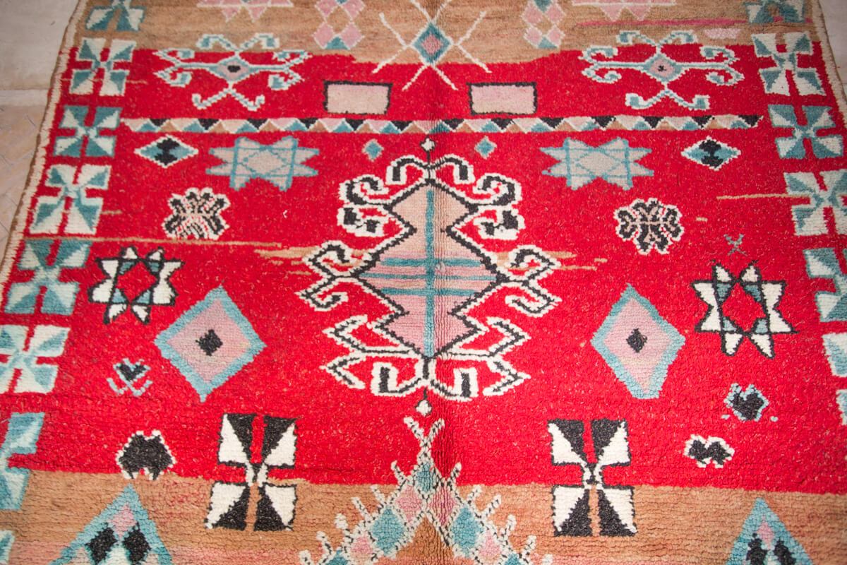 Vintage Zemour Moroccan Wool Rug in red and tan