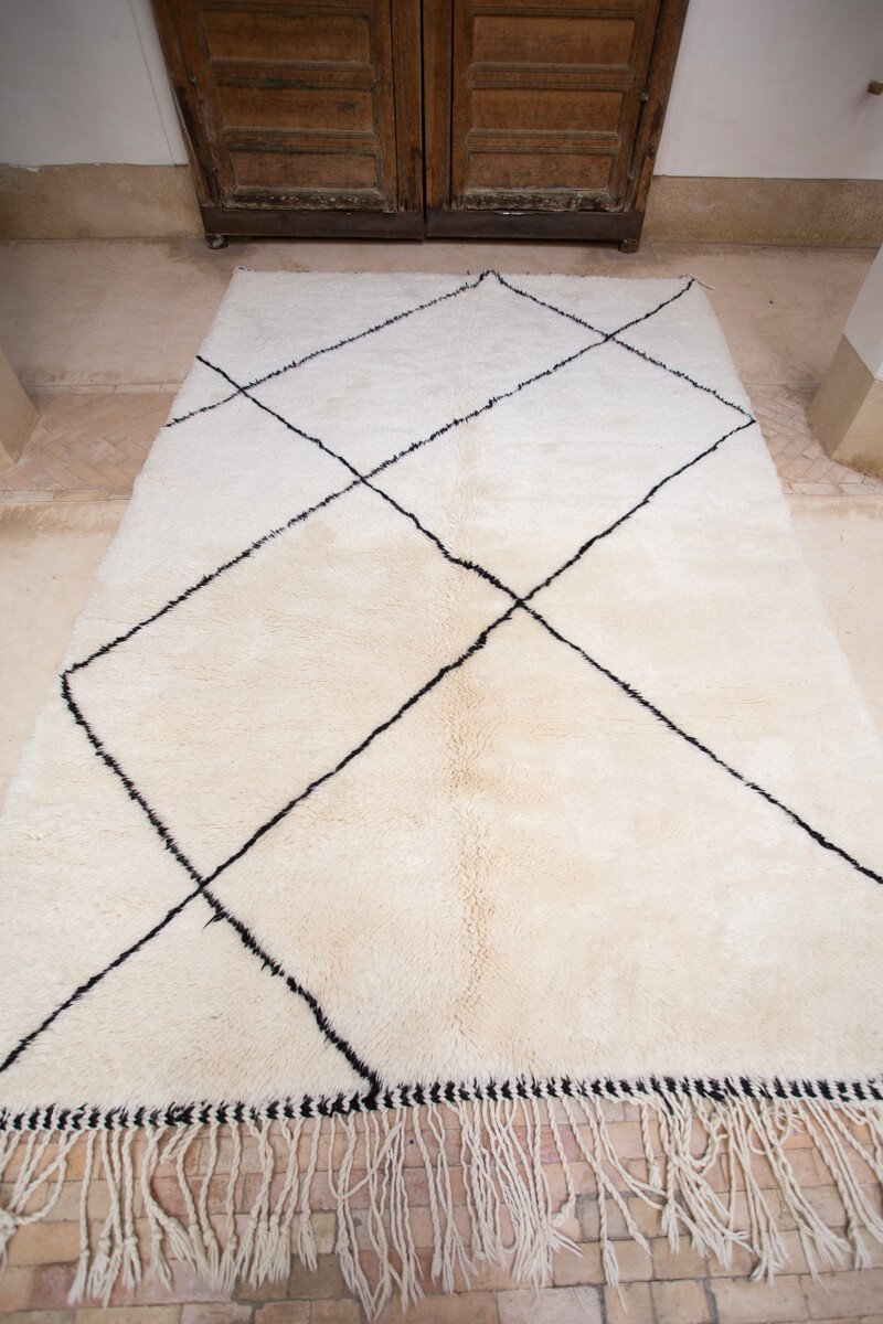 black and white minimal wool rug