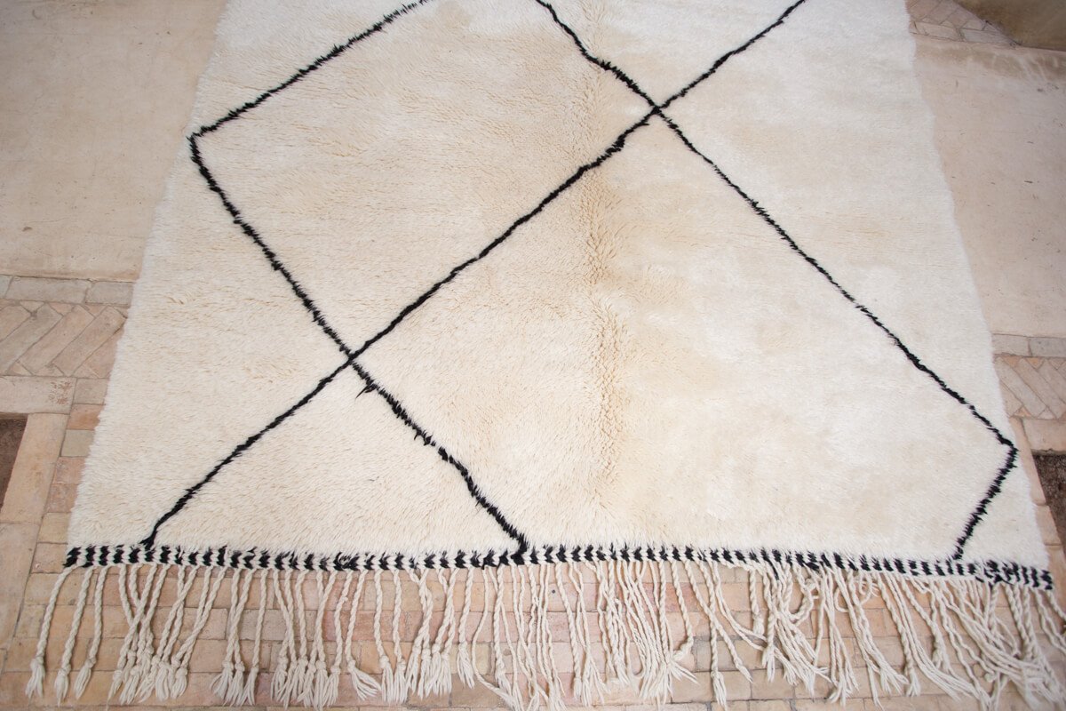 Black and white handmade beni ourain Moroccan wool rug