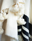 Moroccan Pom Pom Wool Blanket - Natural White