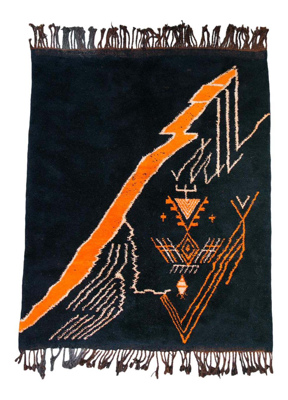 MODERN LOVE Black Lightning Bolt Contemporary Moroccan Wool Rug - 5&#39;8&quot; x 4&#39;8&quot; ft (180x145 cm)