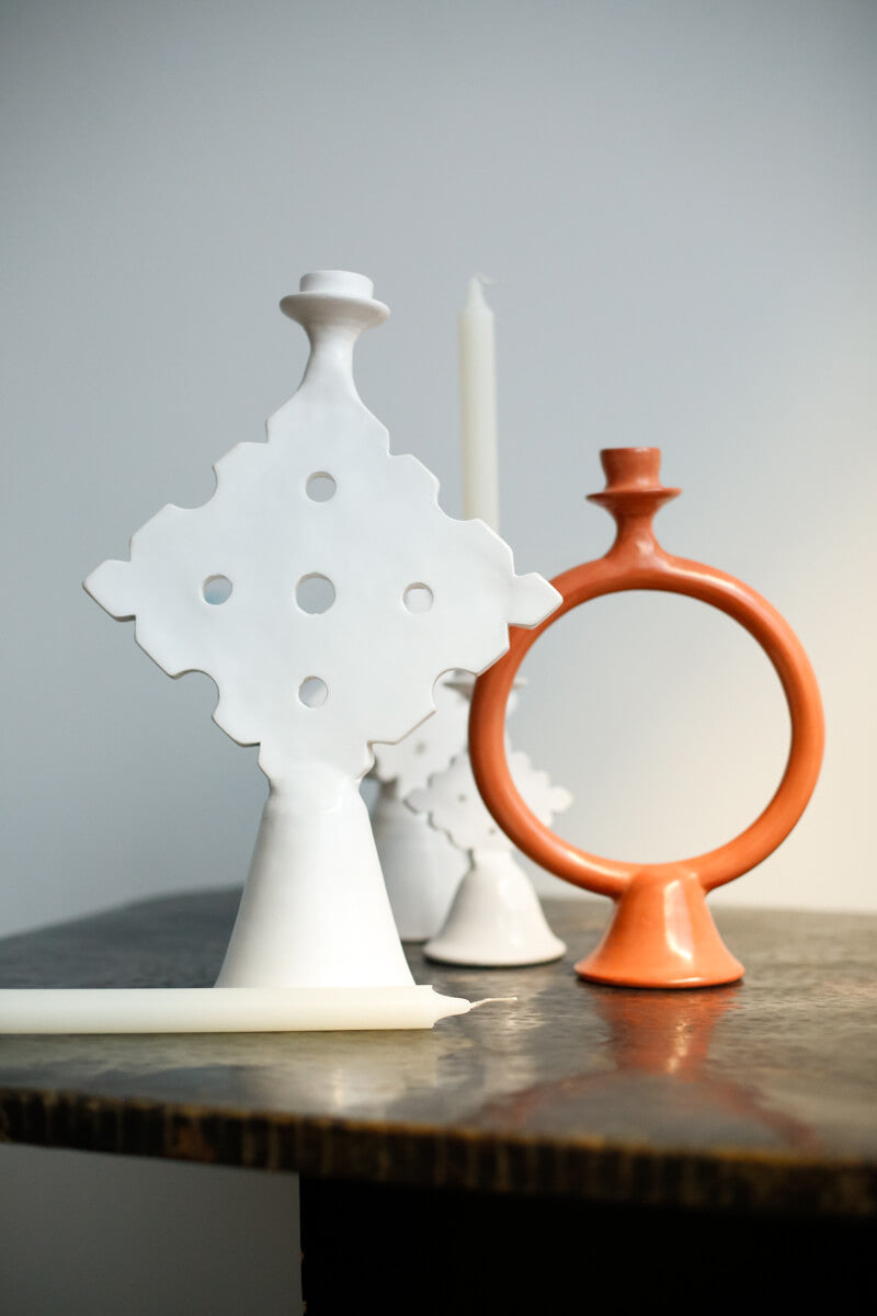 Terracotta Orange Tadelakt Ring Candle Holder - Chabi Chic