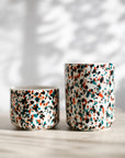 Set of 2 - Chabi Chic Handmade Splatter Painted Ceramic Cups - Multicolor Teal - Avail. in 4 oz & 8oz