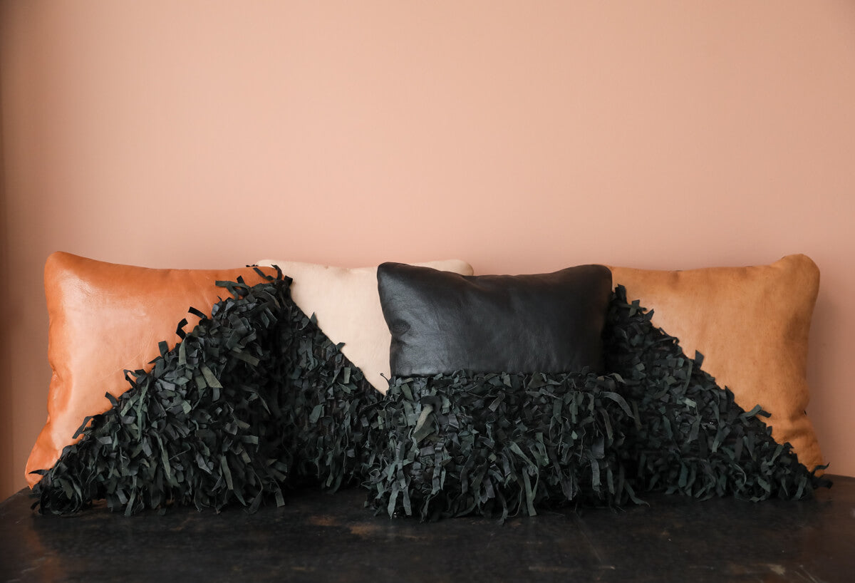 Geometric Shag Leather Decorative Pillow - Chestnut - 18 x 18&quot; inches