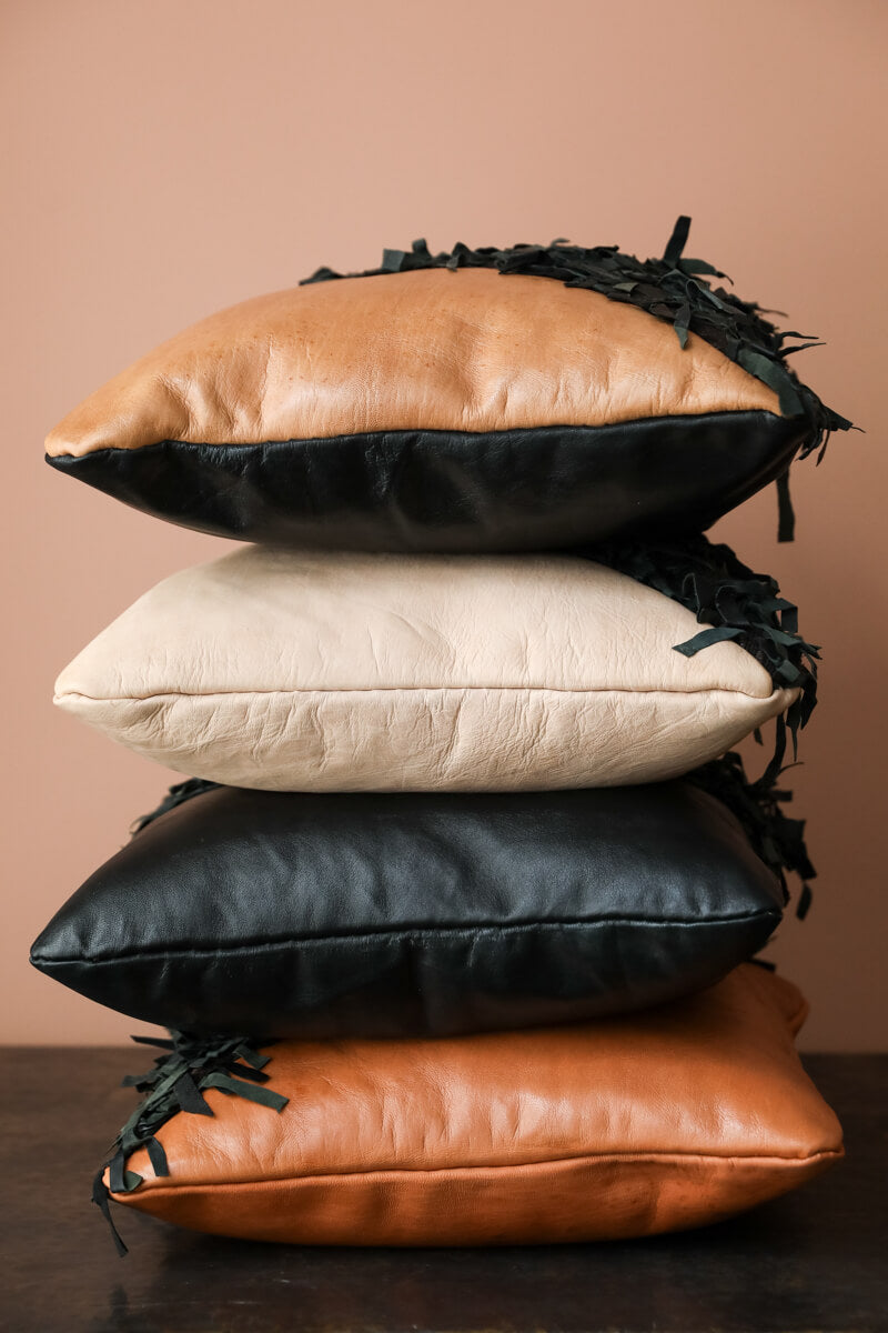 Black leather throw pillows sale