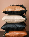 Geometric Shag Leather Decorative Pillow - Chestnut - 18 x 18" inches