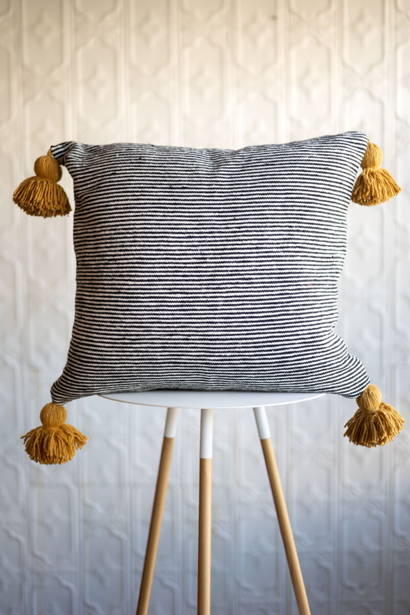 Yellow and white striped pillows hot sale