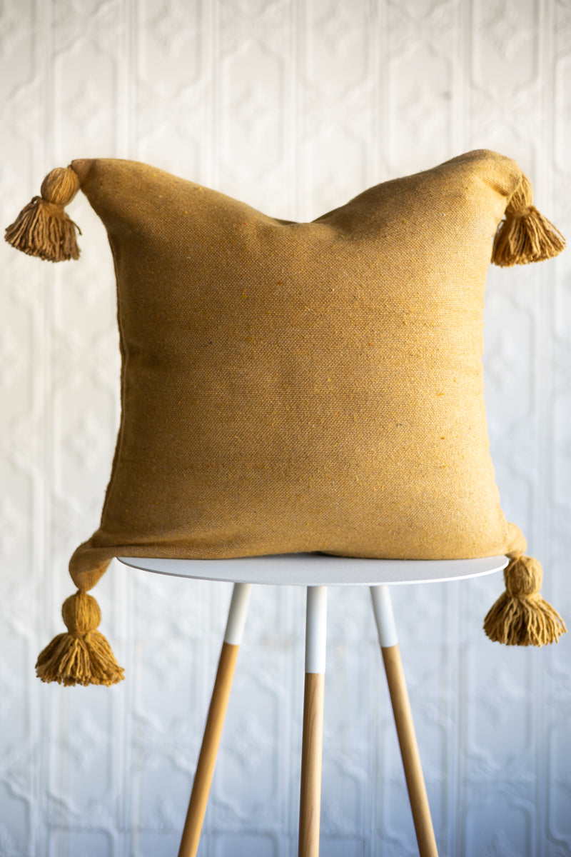 20&quot; Moroccan Pom Pom Pillow - Mustard Yellow