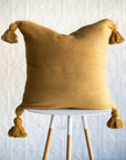 20" Moroccan Pom Pom Pillow - Mustard Yellow