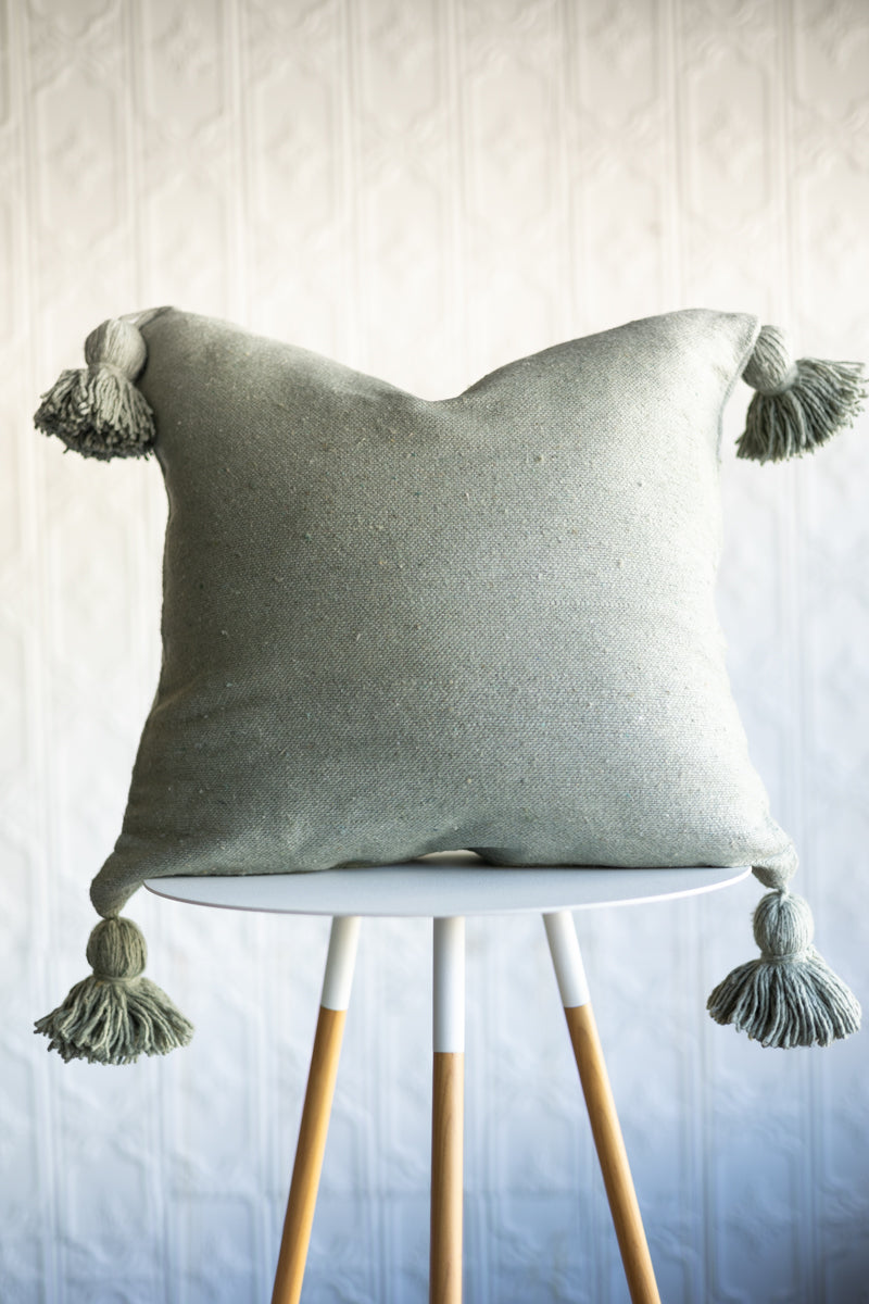Moroccan Pom Pom Pillow - Sage Green - Available in 20&quot; and 23&quot;
