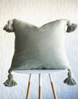 Moroccan Pom Pom Pillow - Sage Green - Available in 20" and 23"