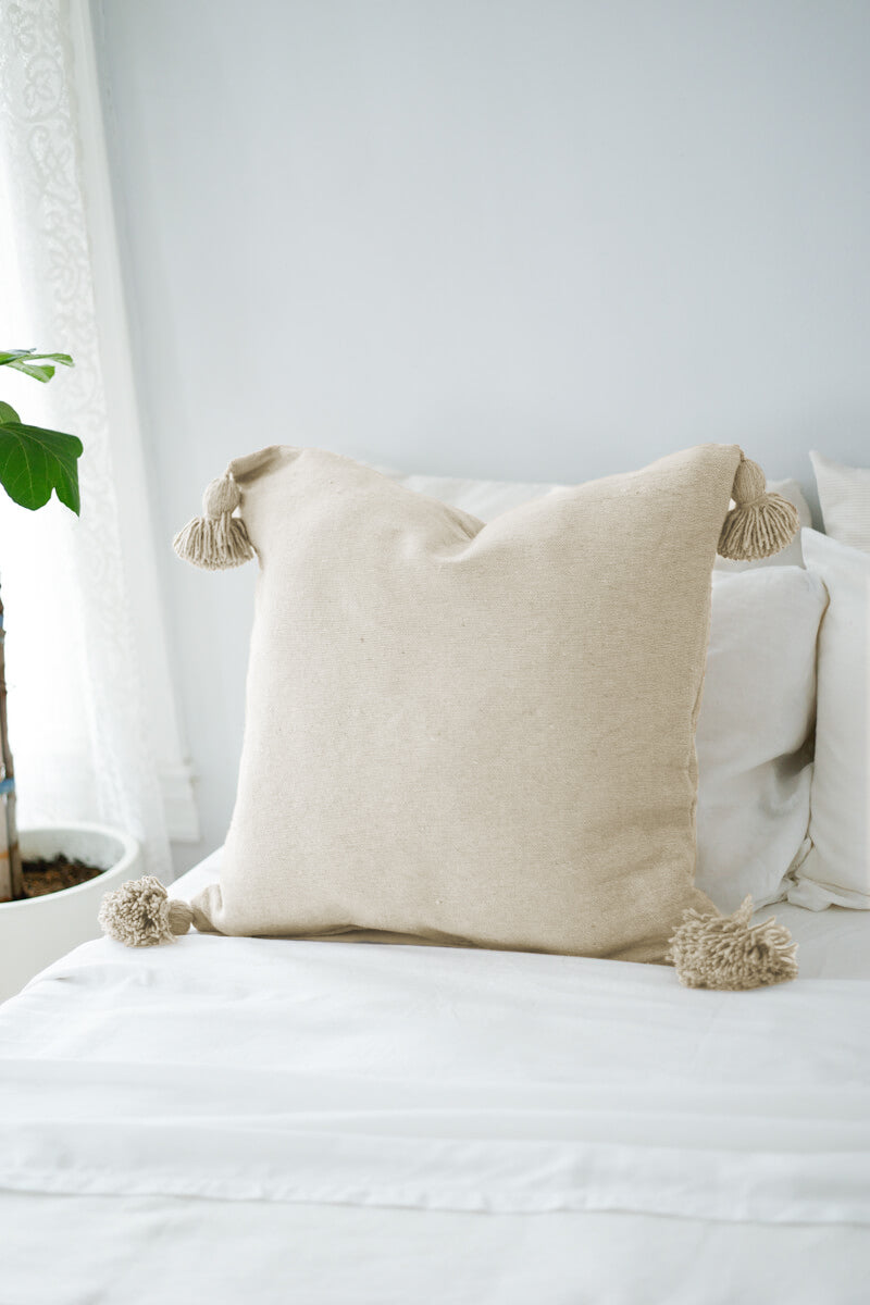 23&quot; Moroccan Pom Pom Pillow - Cream