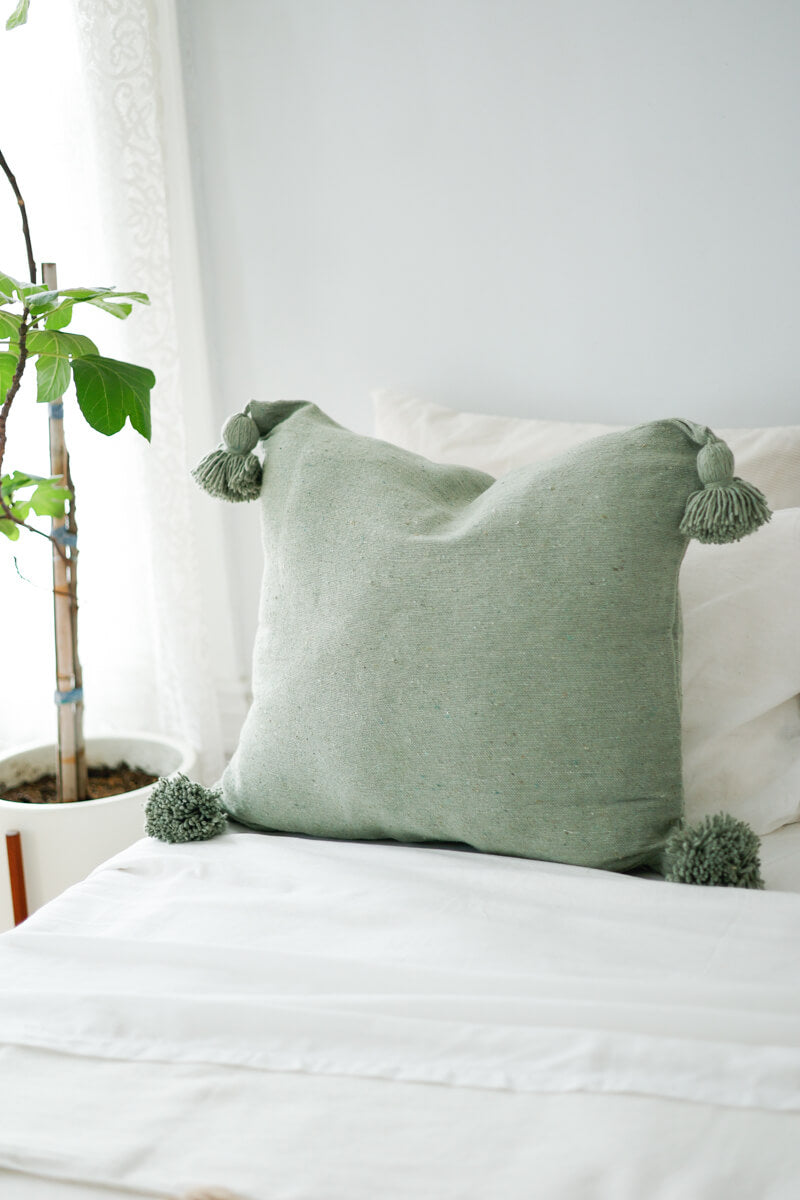 Moroccan Pom Pom Pillow - Sage Green - Available in 20&quot; and 23&quot;