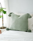 Moroccan Pom Pom Pillow - Sage Green - Available in 20" and 23"
