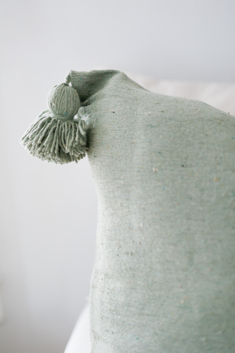 Moroccan Pom Pom Pillow - Sage Green - Available in 20&quot; and 23&quot;