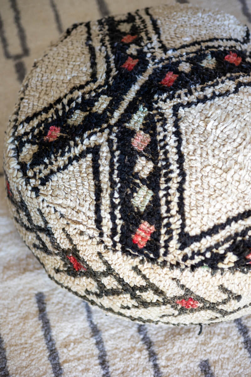 Round Vintage Marmoucha Moroccan Rug Pouf
