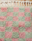 Made-to-Order Coral & Sage Checker Board Moroccan Wool Area Rug - Available in 3 Color Combinations