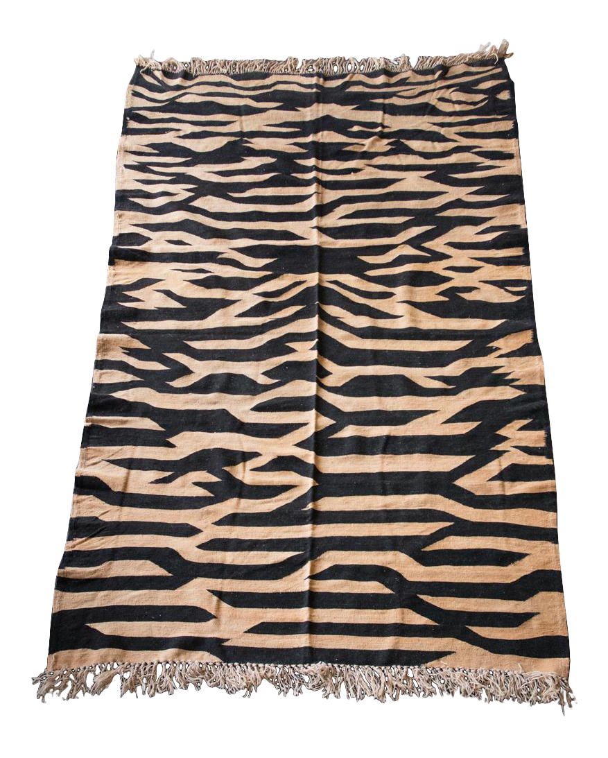TIGER Pale Orange and Black Contemporary Moroccan Kilim Rug -Handspun wool - 8&#39;5&quot; x 5&#39;2&quot; ft