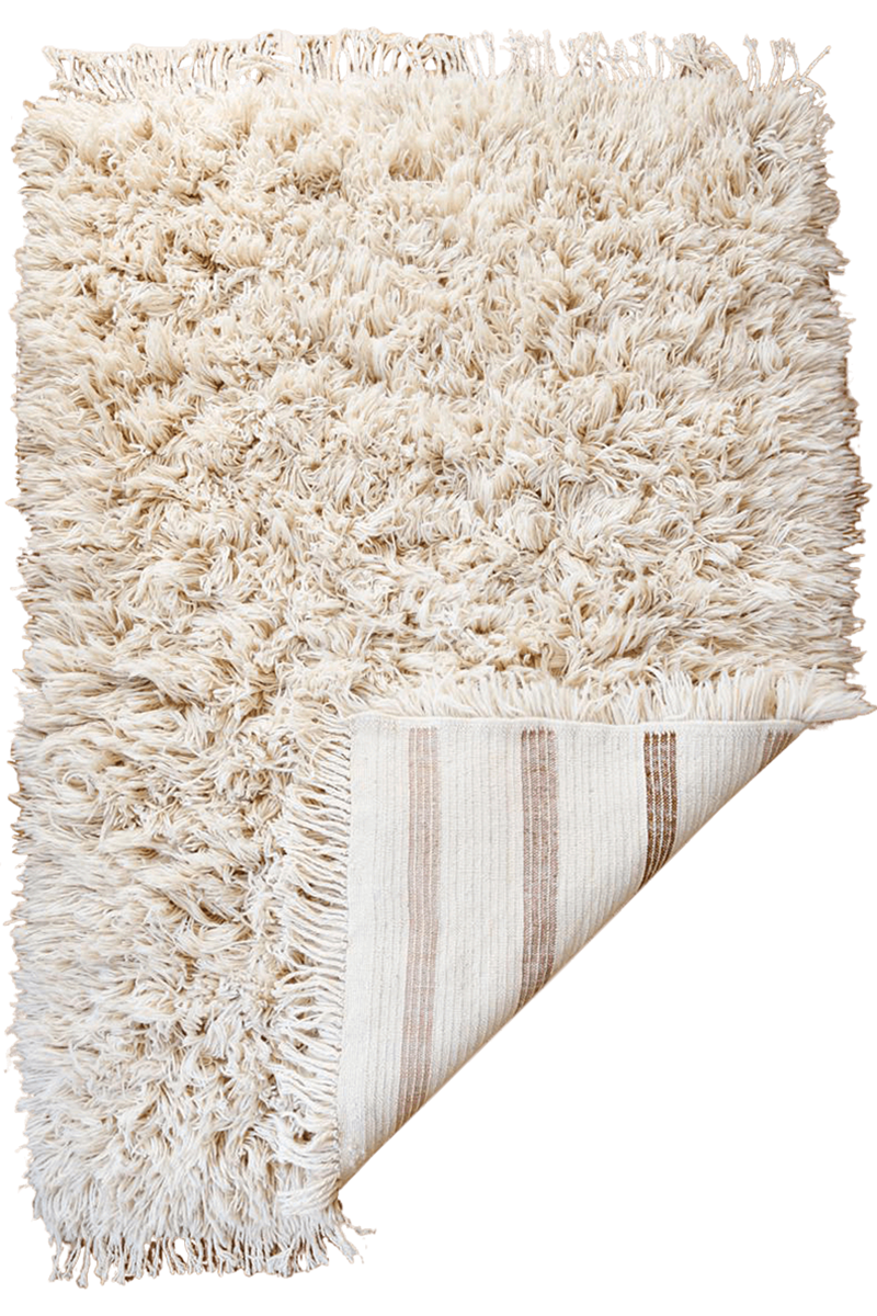 Made-to-order Reversible Shag Moroccan Wool Rug With Light Rose, Mauve, Sienna Stripe Back