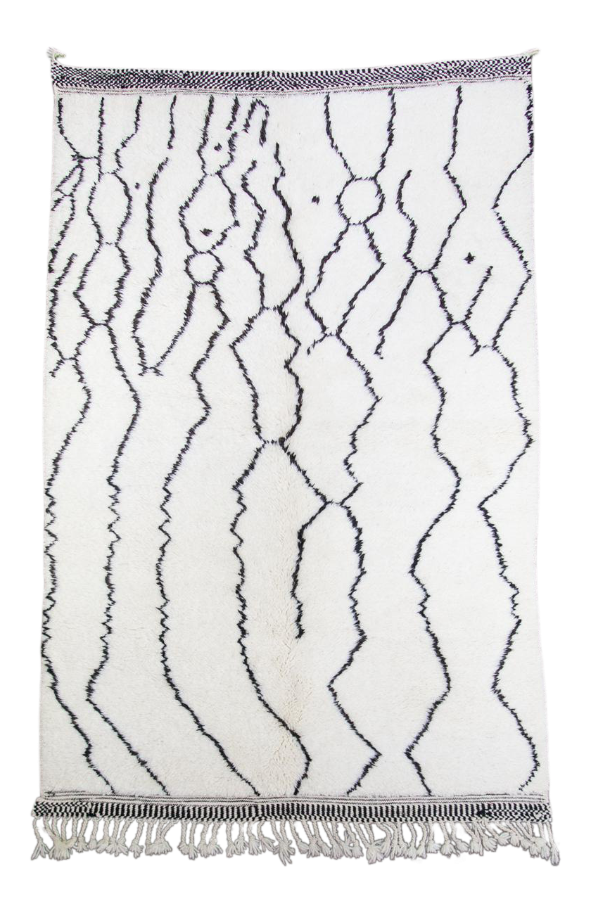 &quot;Automata&quot; White with Black Abstract Lines Beni Ourain Moroccan Rug - 8&#39;9&quot; x 5&#39;3&quot; (266x160cm)